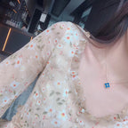 [Marin]CLOVER 15MM DIAMOND AND BLUE AGATE NECKLACE