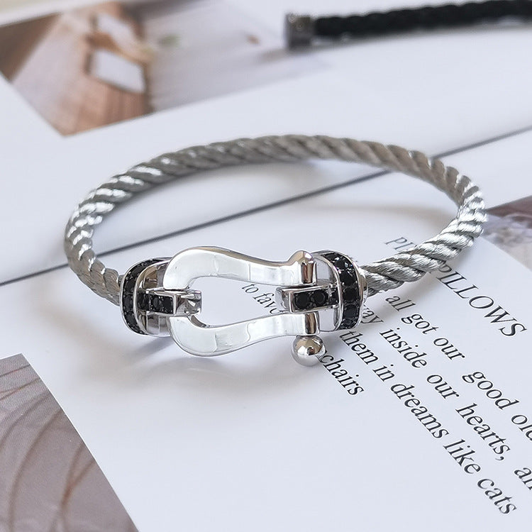 [Marin]FORCE LARGE HORSESHOE BLACK DIAMOND BRACELET SILVER