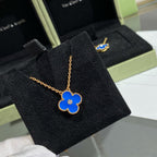 [Marin]CLOVER 15MM DIAMOND AND BLUE AGATE NECKLACE