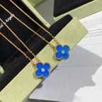 [Marin]CLOVER 15MM DIAMOND AND BLUE AGATE NECKLACE