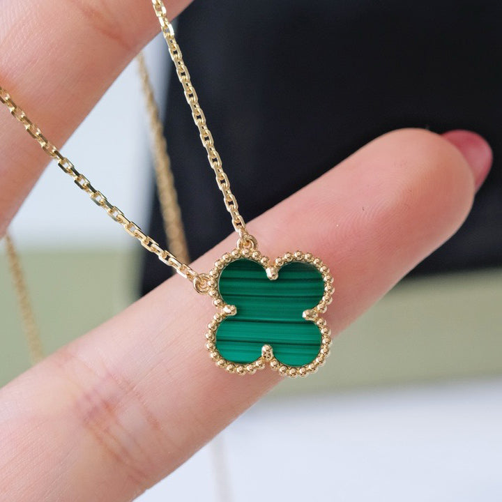 [Marin]CLOVER 15MM MALACHITE SINGLE FLOWER  NECKLACE