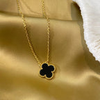 [Marin]CLOVER 15MM BLACK ONYX SINGLE FLOWER NECKLACE