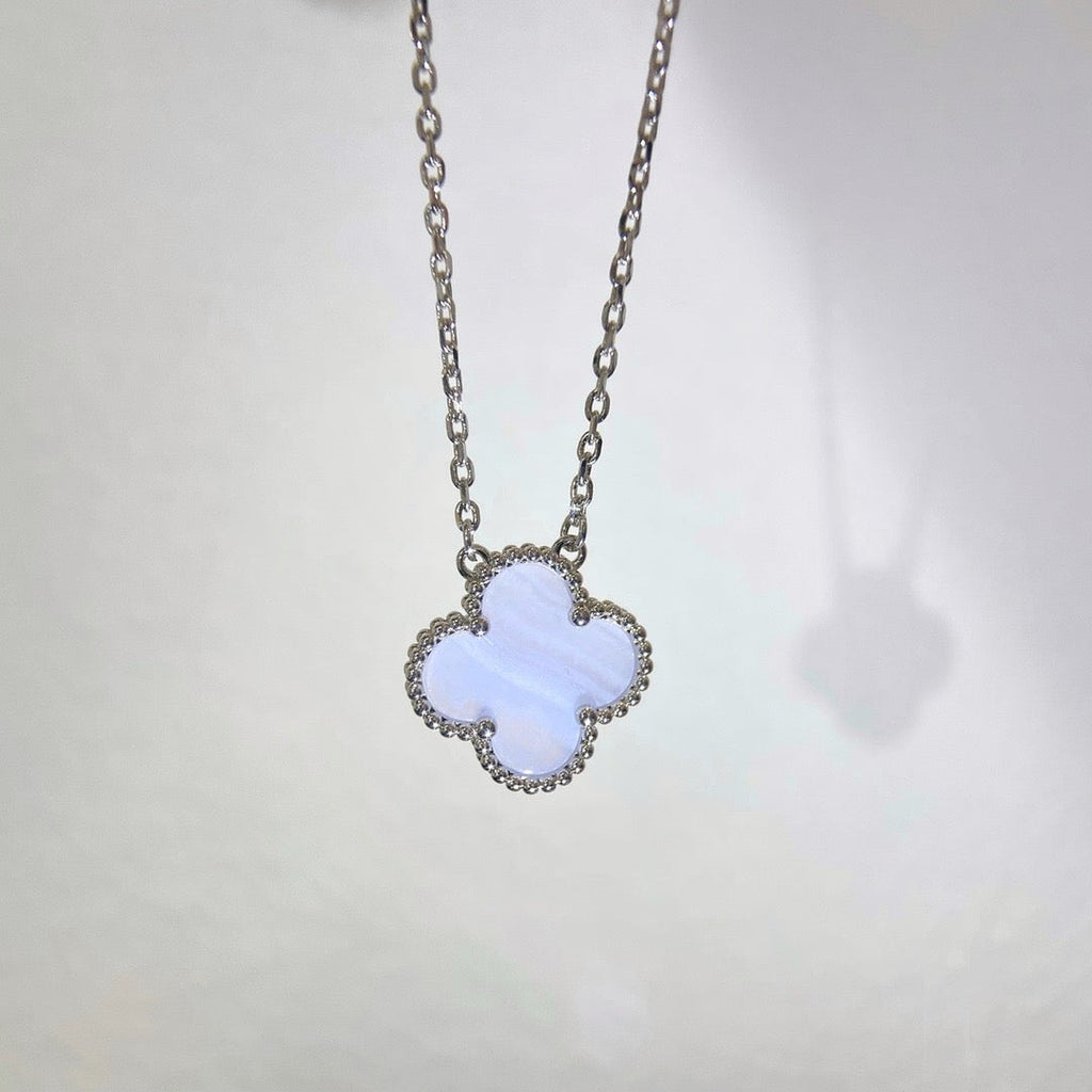 [Marin]CLOVER 15MM BLUE CHALCEDONY NECKLACE SILVER