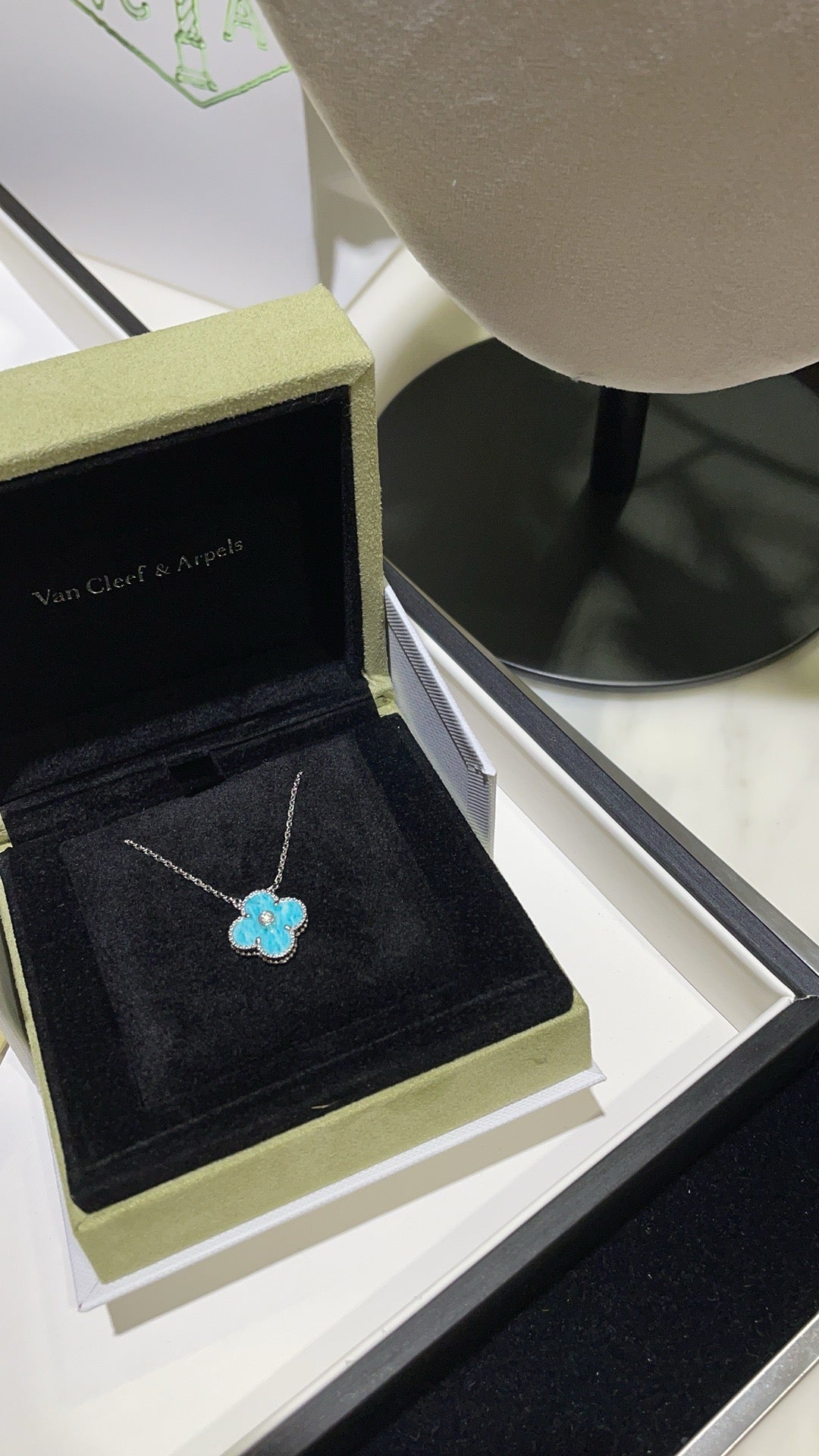 [Marin]COLLIER CLOVER 15MM DIAMOND PORCELAINE SVRES ARGENT