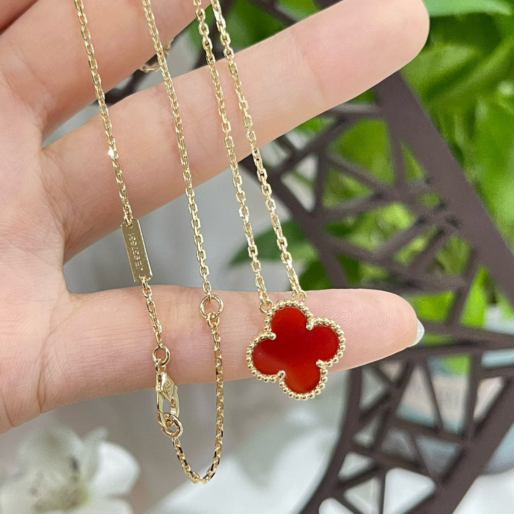 [Marin]CLOVER 15MM CARNELIAN SINGLE FLOWER NECKLACE