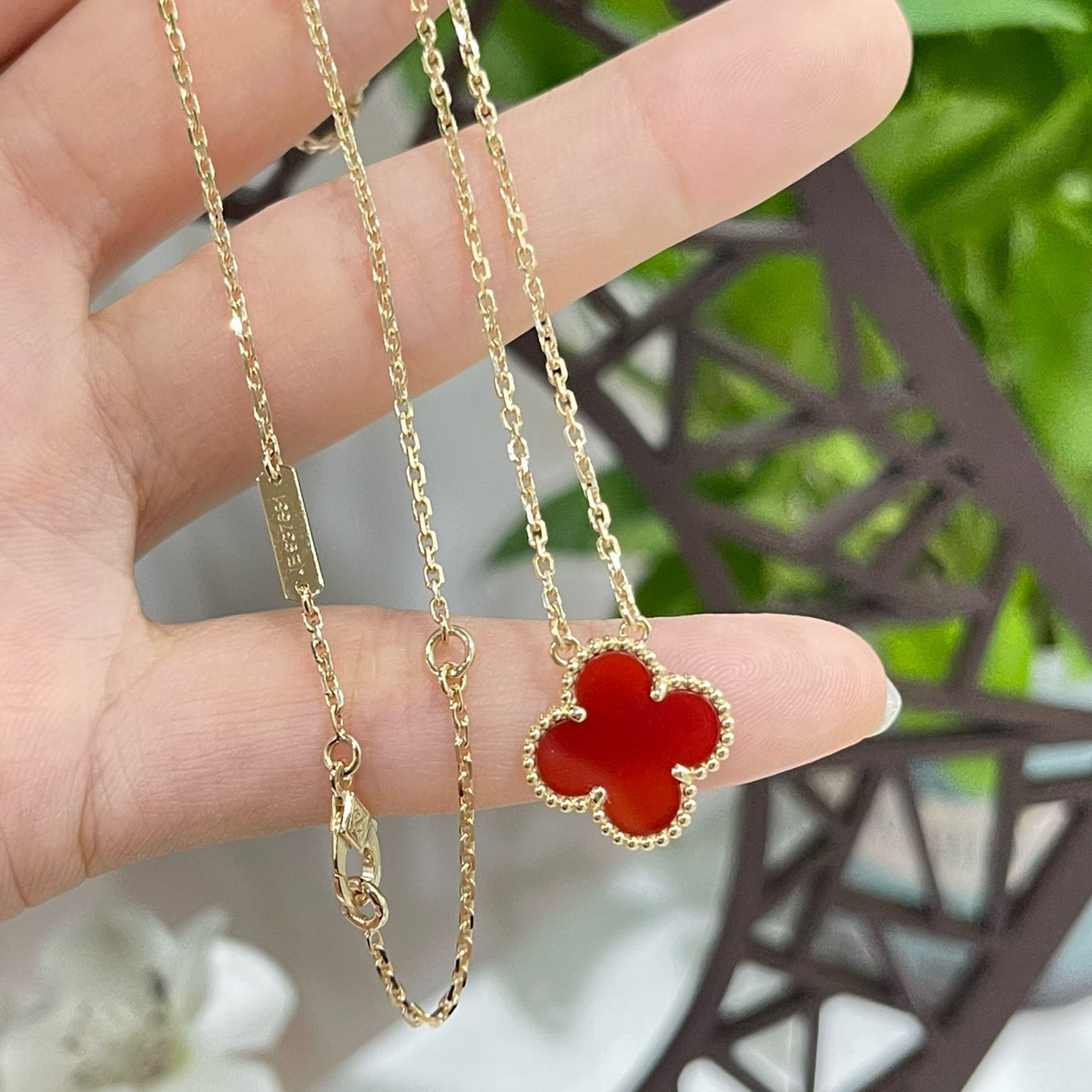 [Marin]CLOVER 15MM CARNELIAN SINGLE FLOWER NECKLACE