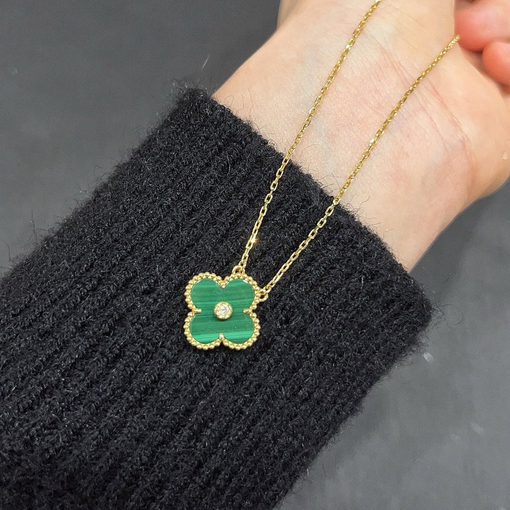 [Marin]CLOVER 15MM DIAMOND TURQUOISE NECKLACE
