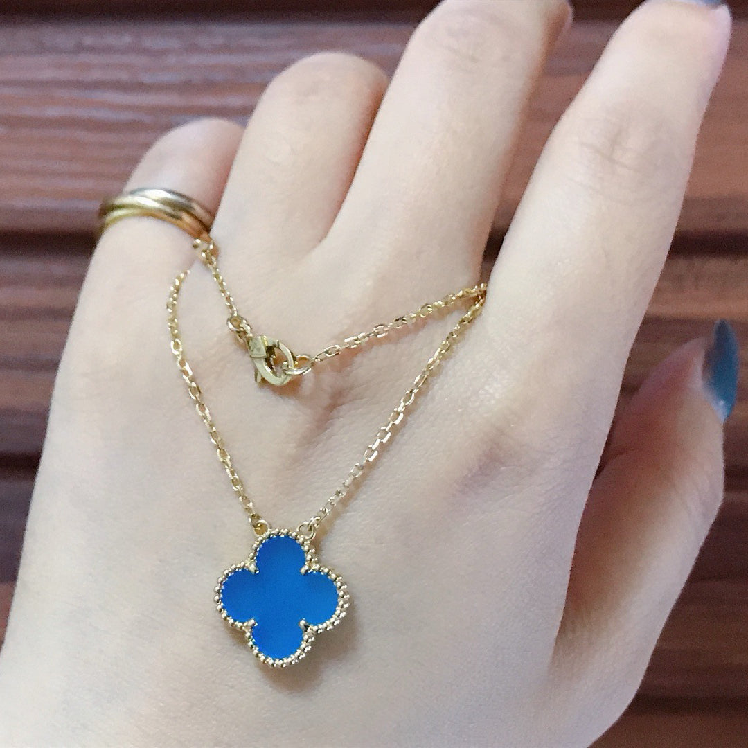 [Marin]CLOVER 15MM BLUE AGATE NECKLACE