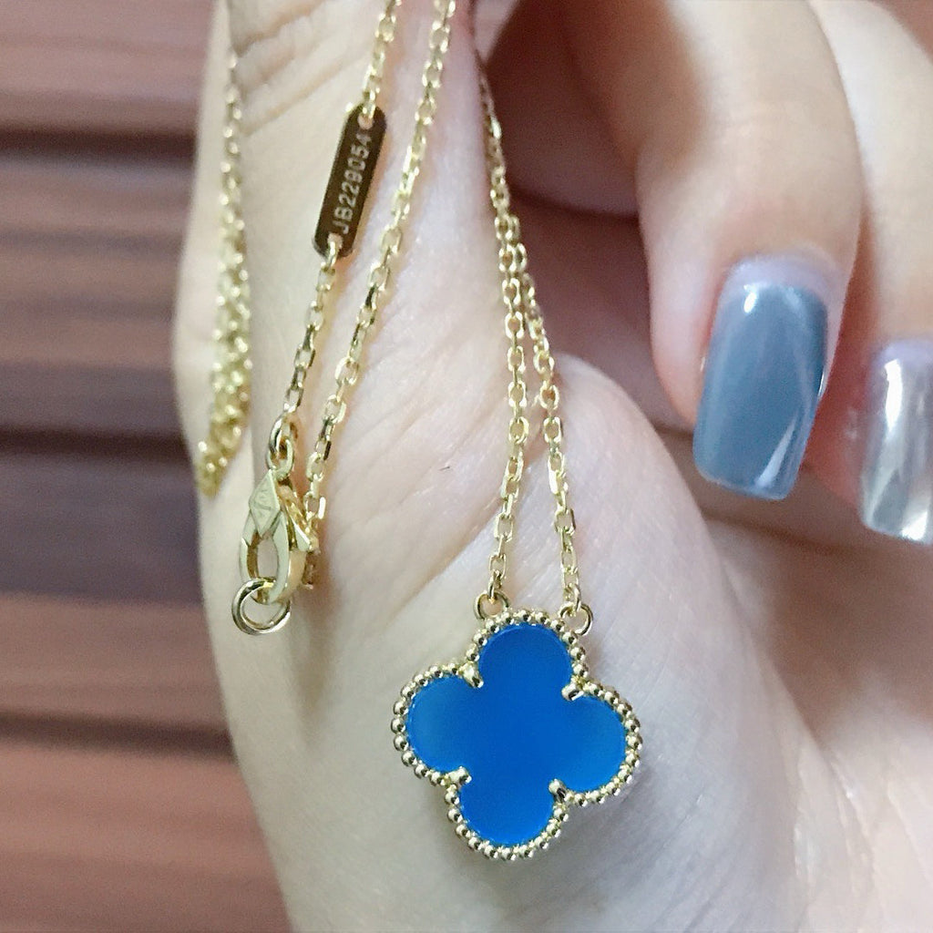 [Marin]CLOVER 15MM BLUE AGATE NECKLACE