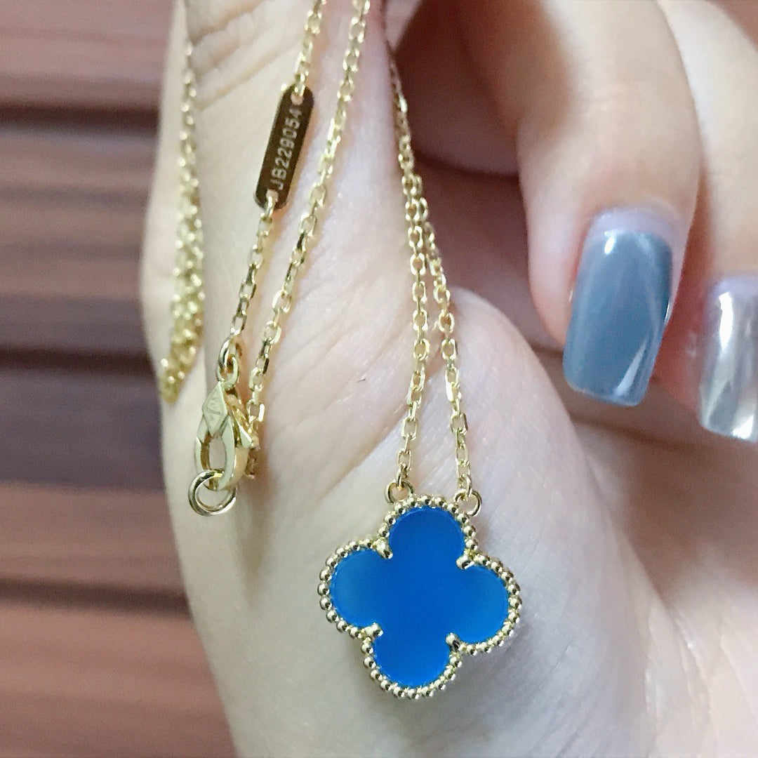 [Marin]CLOVER 15MM BLUE AGATE NECKLACE