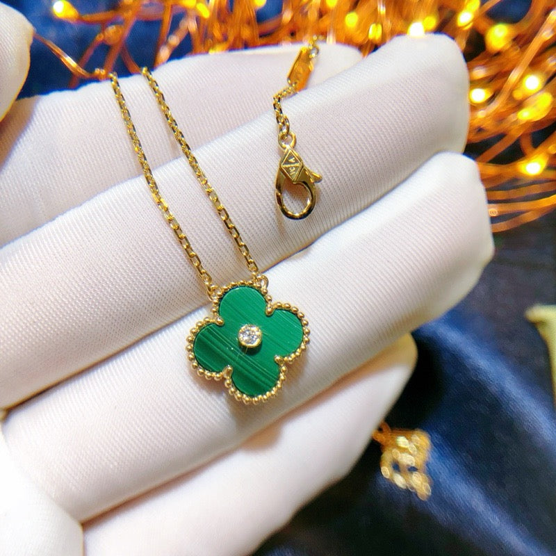 [Marin]COLLIER TRÈFLE 15 MM DIAMANT TURQUOISE