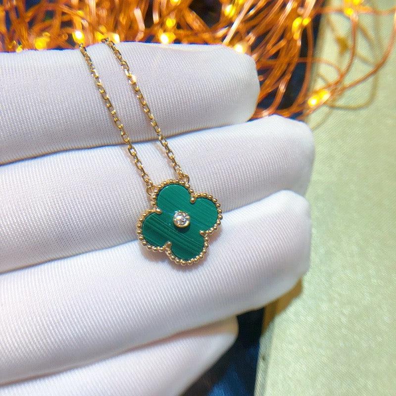 [Marin]CLOVER 15MM DIAMOND TURQUOISE NECKLACE