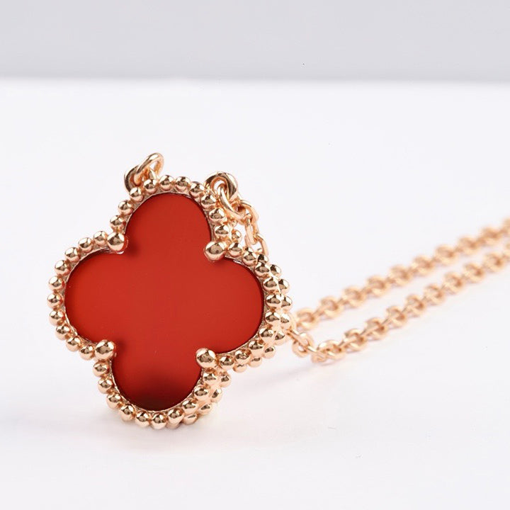 [Marin]CLOVER 15MM CARNELIAN SINGLE FLOWER NECKLACE