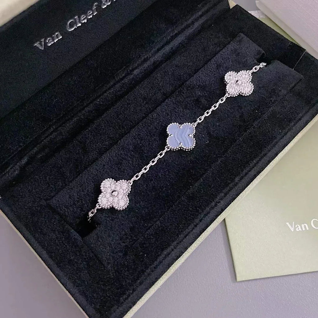[⭐Shinejoy] CLOVER 5 MOTIF PURPLE CHALCEDONY BRACELET COLLECTION