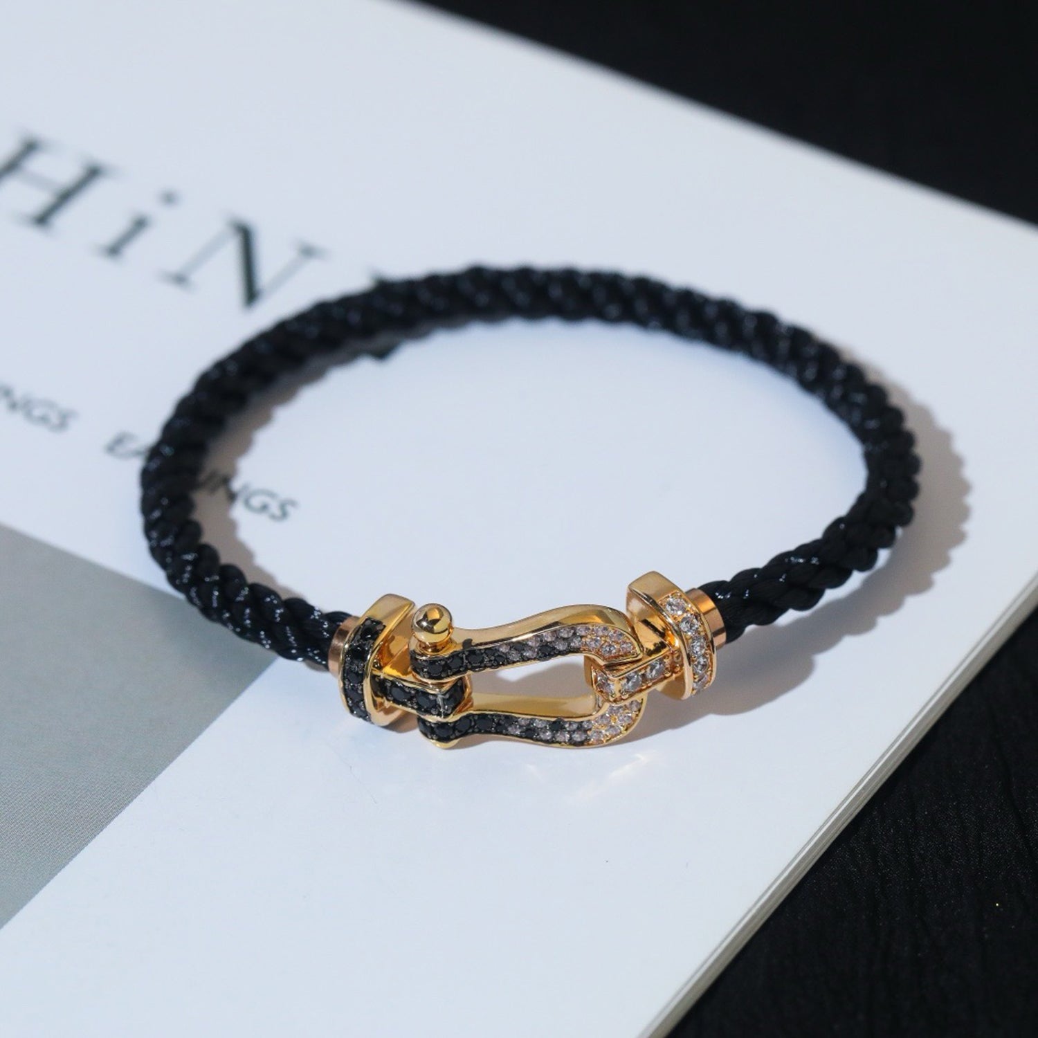 [Marin]FORCE LARGE HORSESHOE BLACK WHITE DIAMOND BRACELET SILVER