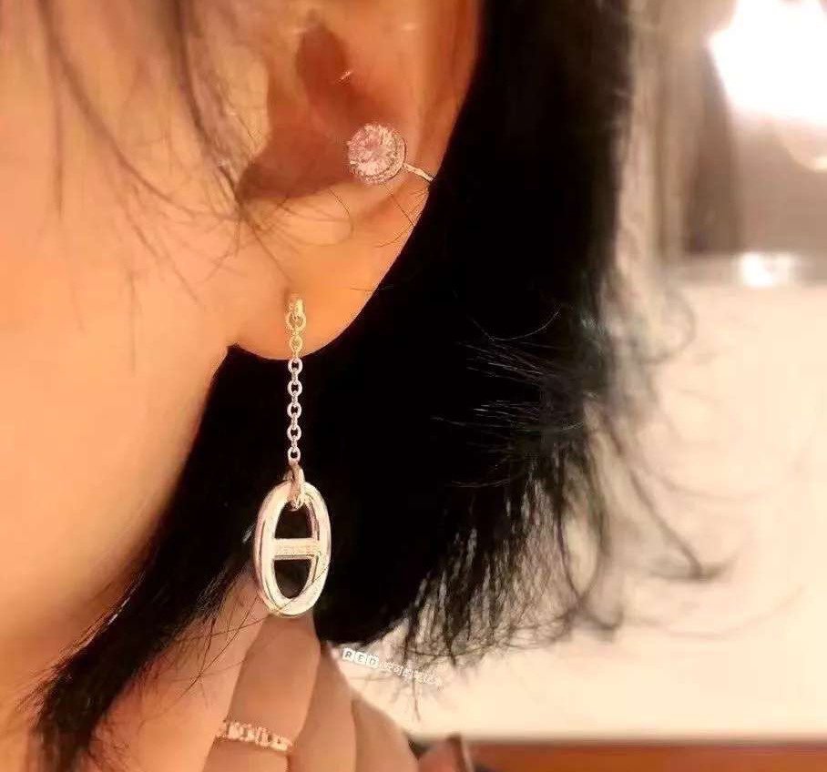 [Marin]BOUCLES D'OREILLES CHAÎNETTE ET POMPON