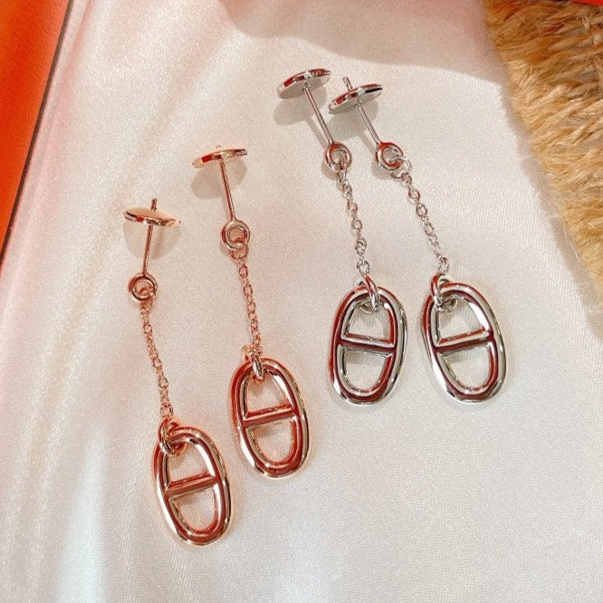 [Marin]BOUCLES D'OREILLES CHAÎNETTE ET POMPON