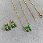 [Marin]POP H GREEN NECKLACE SILVER AND GOLD