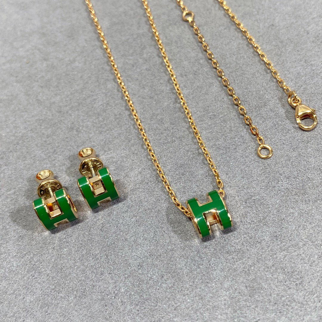 [Marin]POP H GREEN NECKLACE SILVER AND GOLD