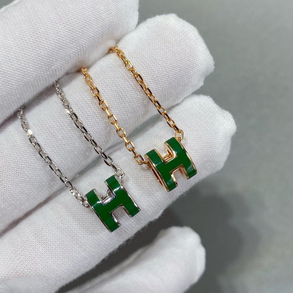 [Marin]POP H GREEN NECKLACE SILVER AND GOLD