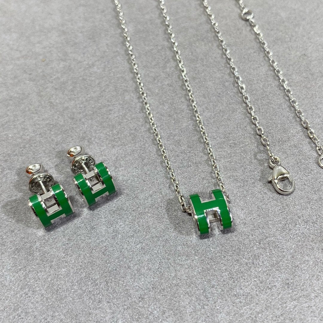 [Marin]POP H GREEN NECKLACE SILVER AND GOLD