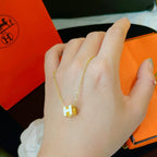 [Marin]H WHITE SQUARE GOLD NECKLACE