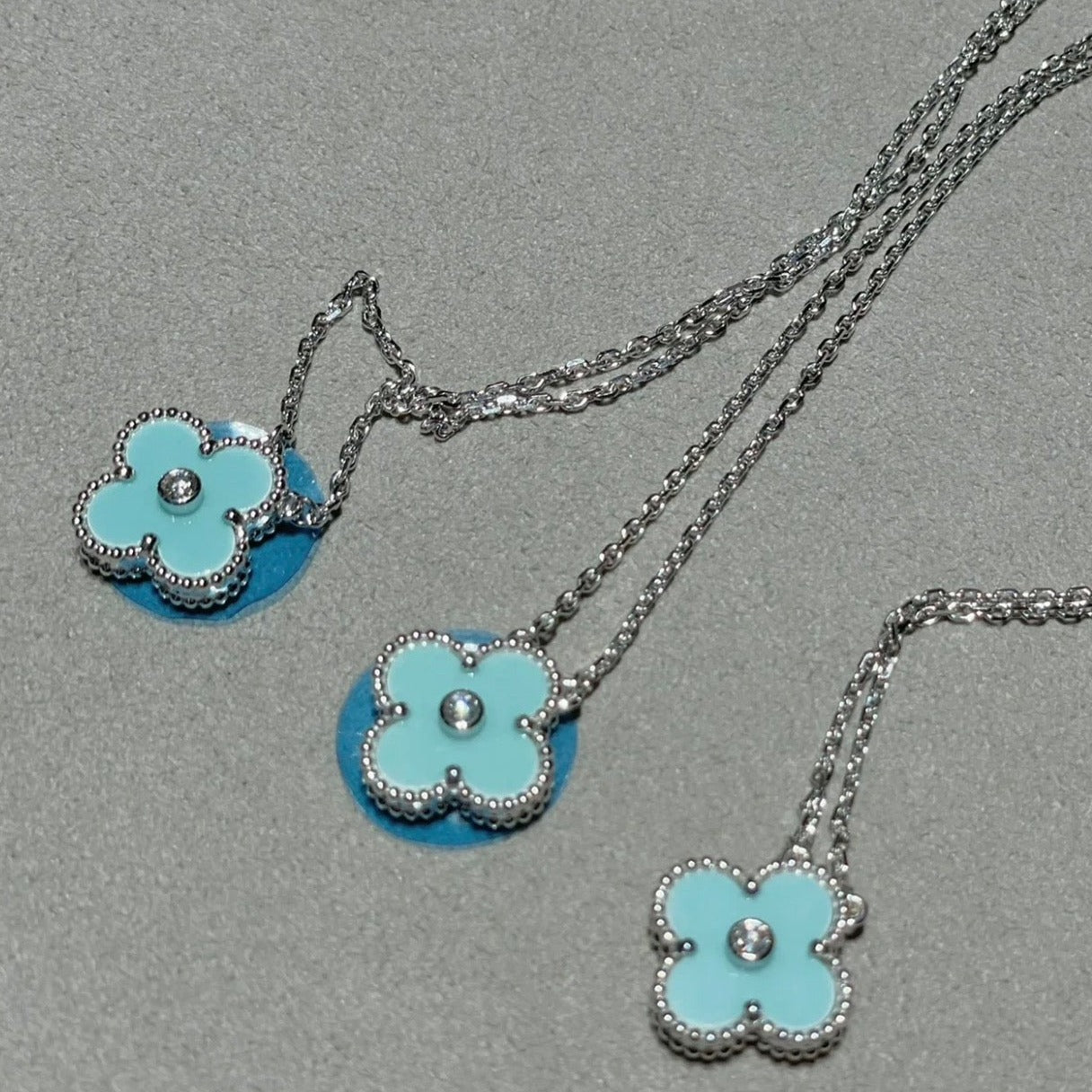[Marin]CLOVER 1 DIAMOND LIGHT BLUE SILVER NECKLACE