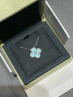 [Marin]CLOVER 1 DIAMOND LIGHT BLUE SILVER NECKLACE