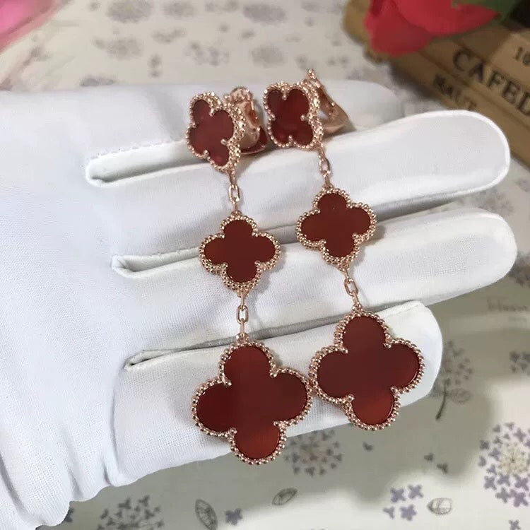 [Marin]CLOVER 3 MOTIF CARNELIAN DROP EARRINGS