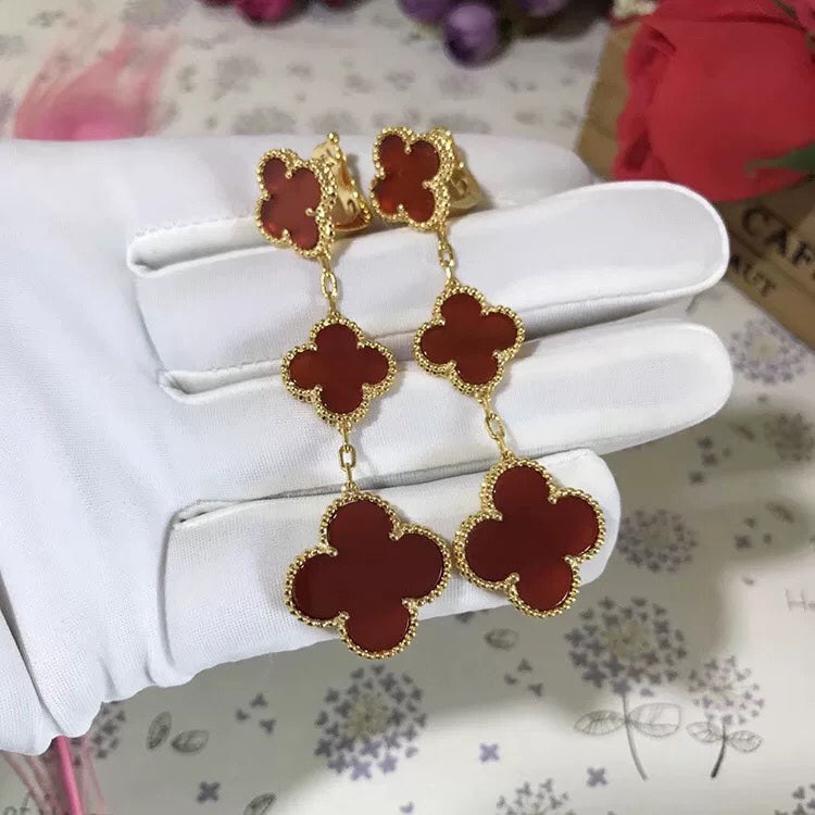 [Marin]CLOVER 3 MOTIF CARNELIAN DROP EARRINGS
