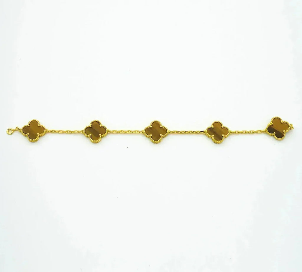 [⭐Shinejoy] CLOVER 5 MOTIFS TIGER EYE BRACELET COLLECTION