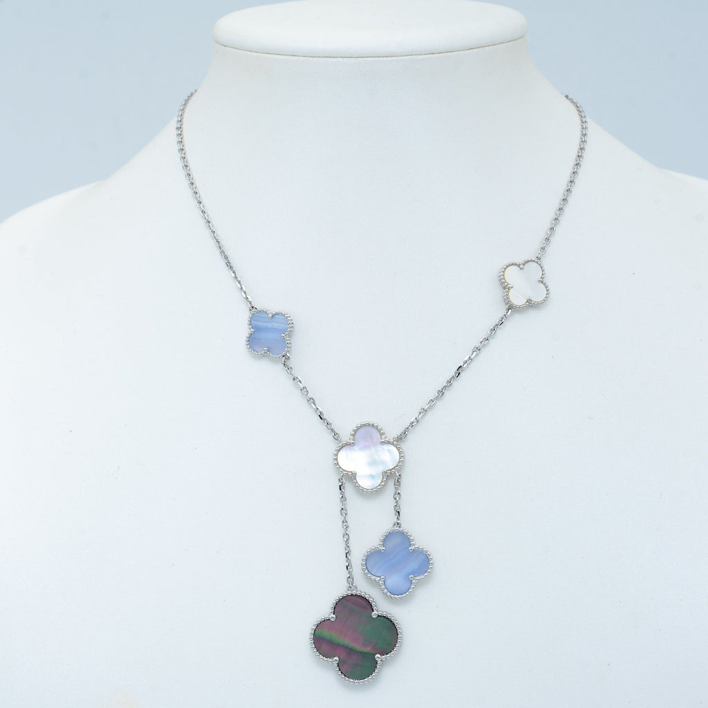 [Marin]CLOVER MOP CHALCEDONY NECKLACE SILVER 6 MOTIF
