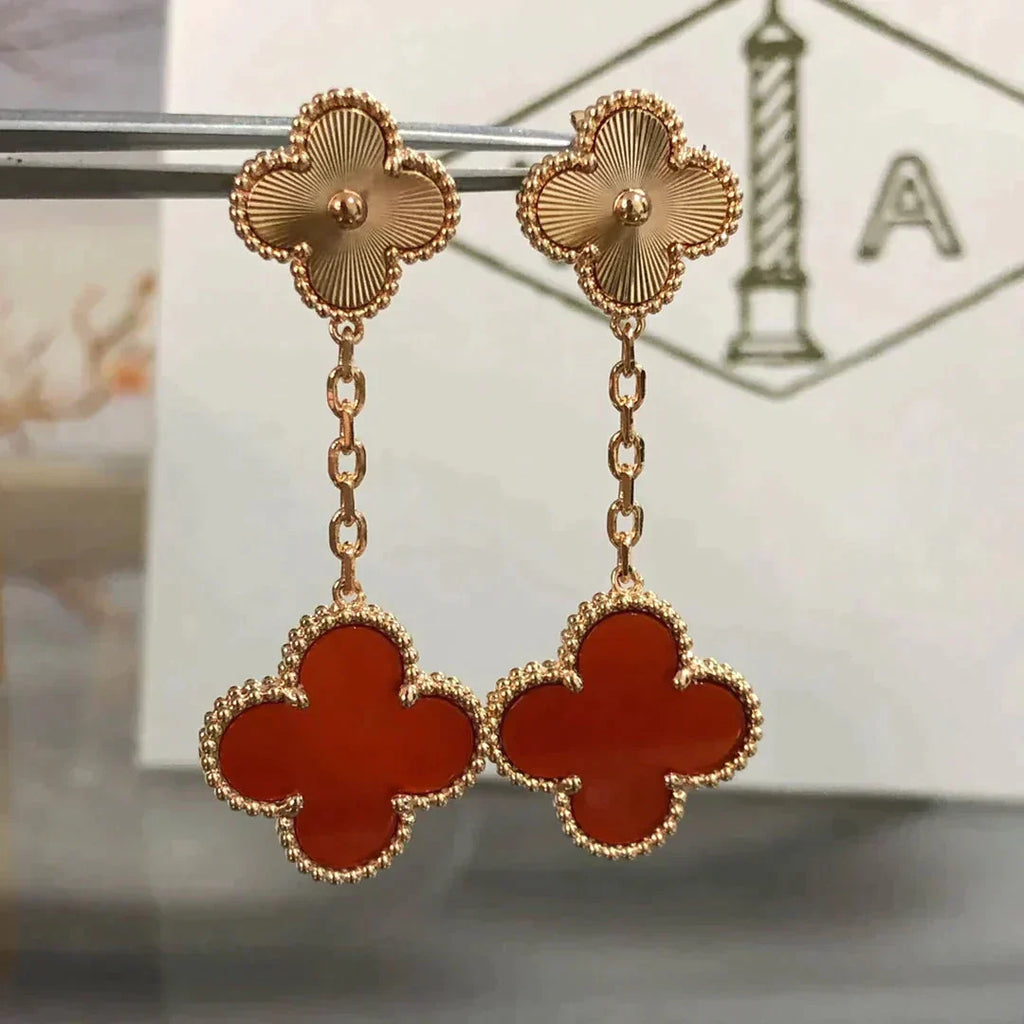 [Marin]CLOVER 2 MOTIF  LASER CARNELIAN EARRINGS