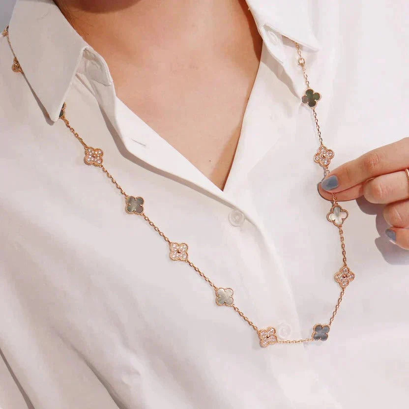 [Marin]CLOVER 20 MOTIFS DARK MOP DIAMOND  NECKLACE