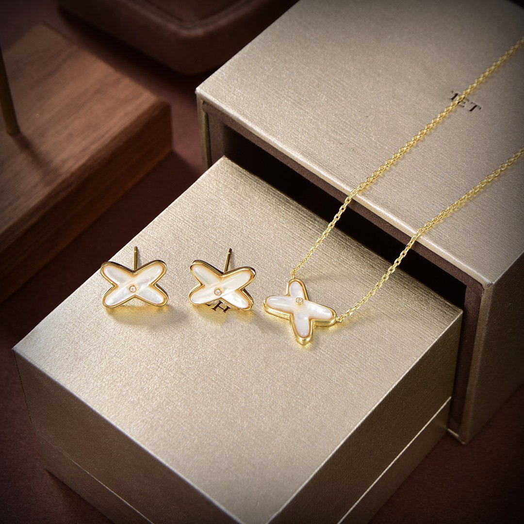 [Marin]JEUX DE WHITE MOP GOLD DIAMOND EARRINGS