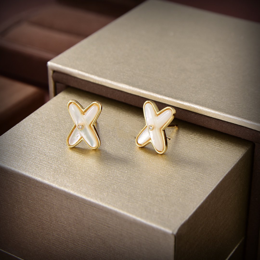 [Marin]JEUX DE WHITE MOP GOLD DIAMOND EARRINGS
