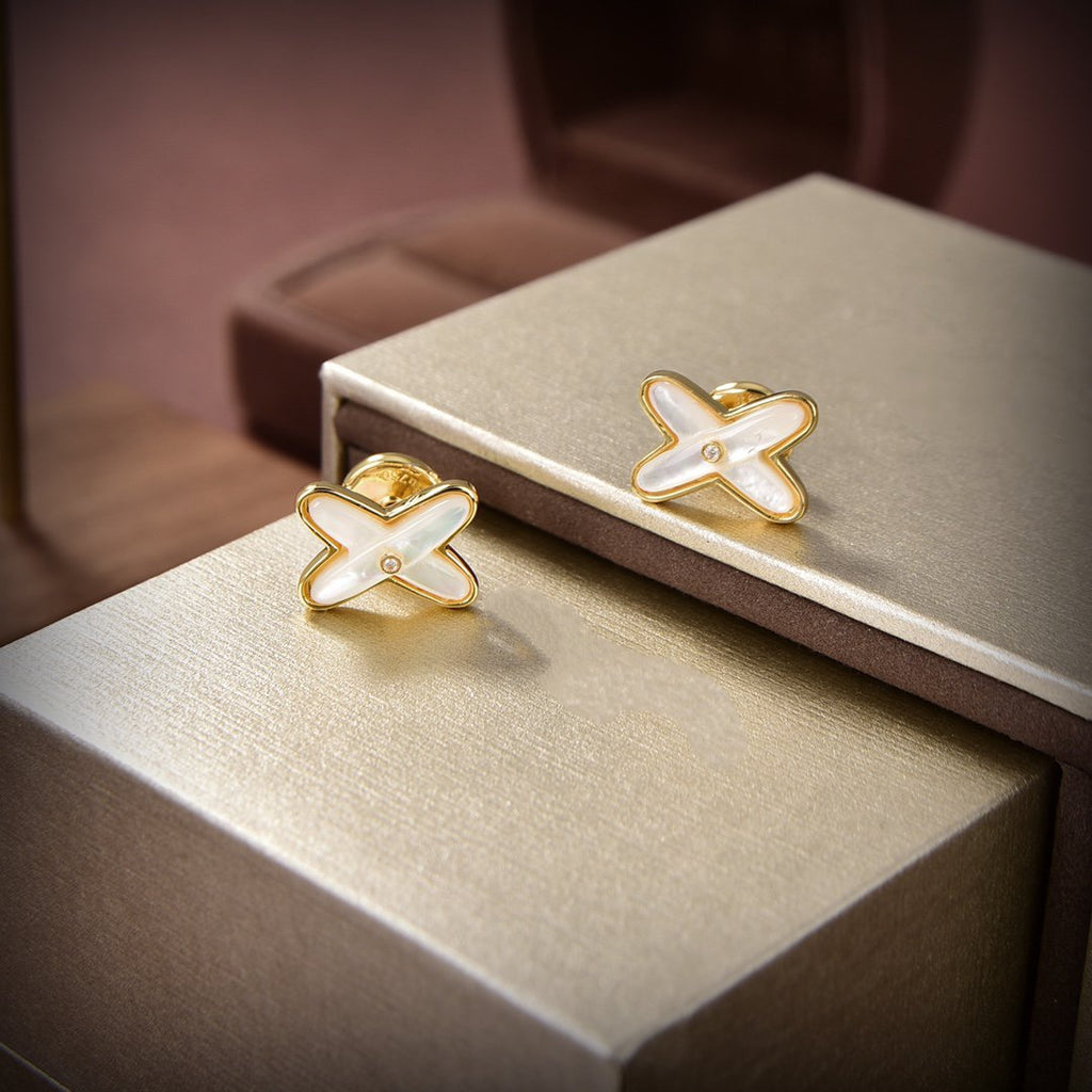 [Marin]JEUX DE WHITE MOP GOLD DIAMOND EARRINGS