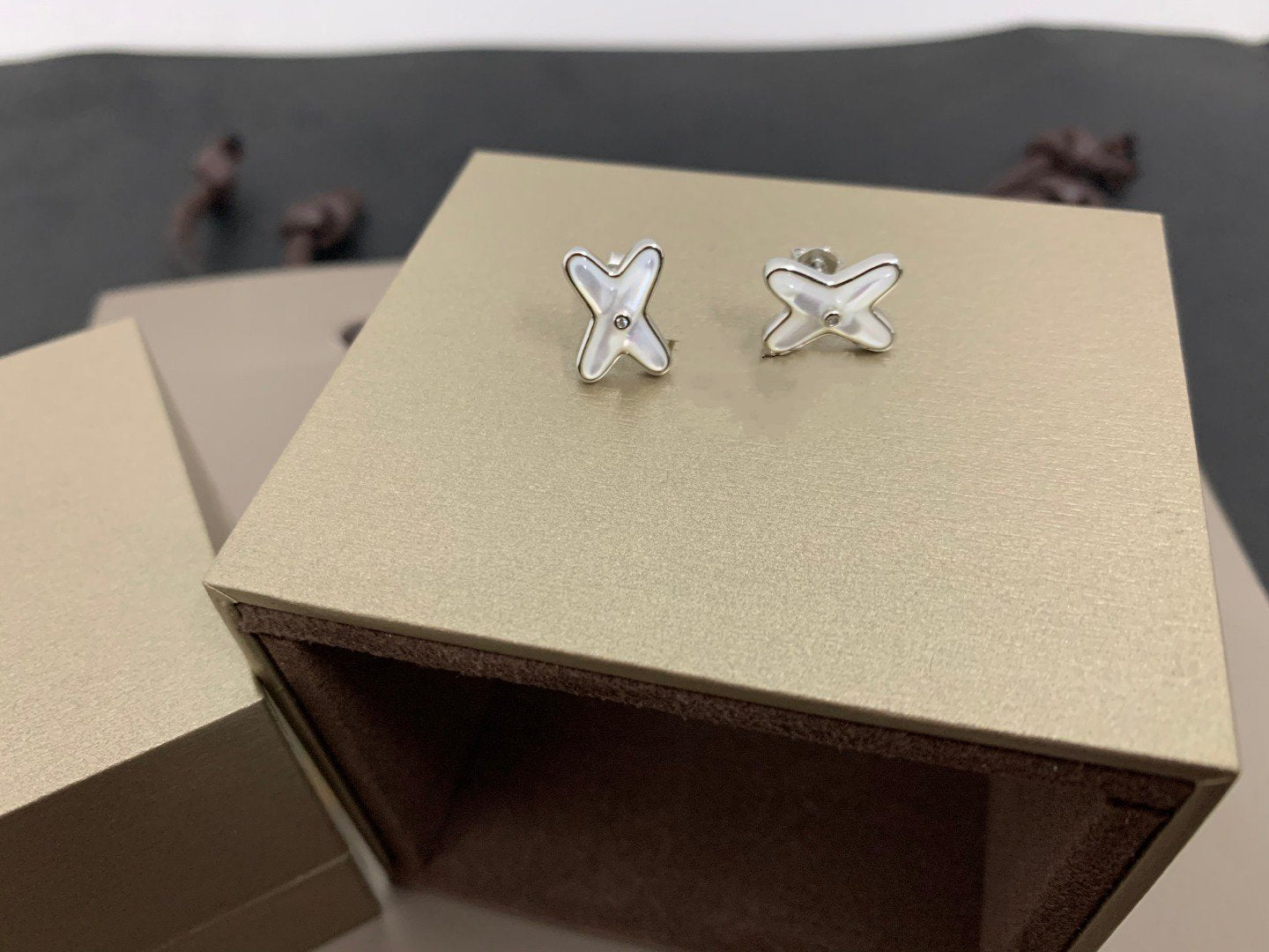 [Marin]JEUX DE WHITE MOP SILVER DIAMOND EARRINGS