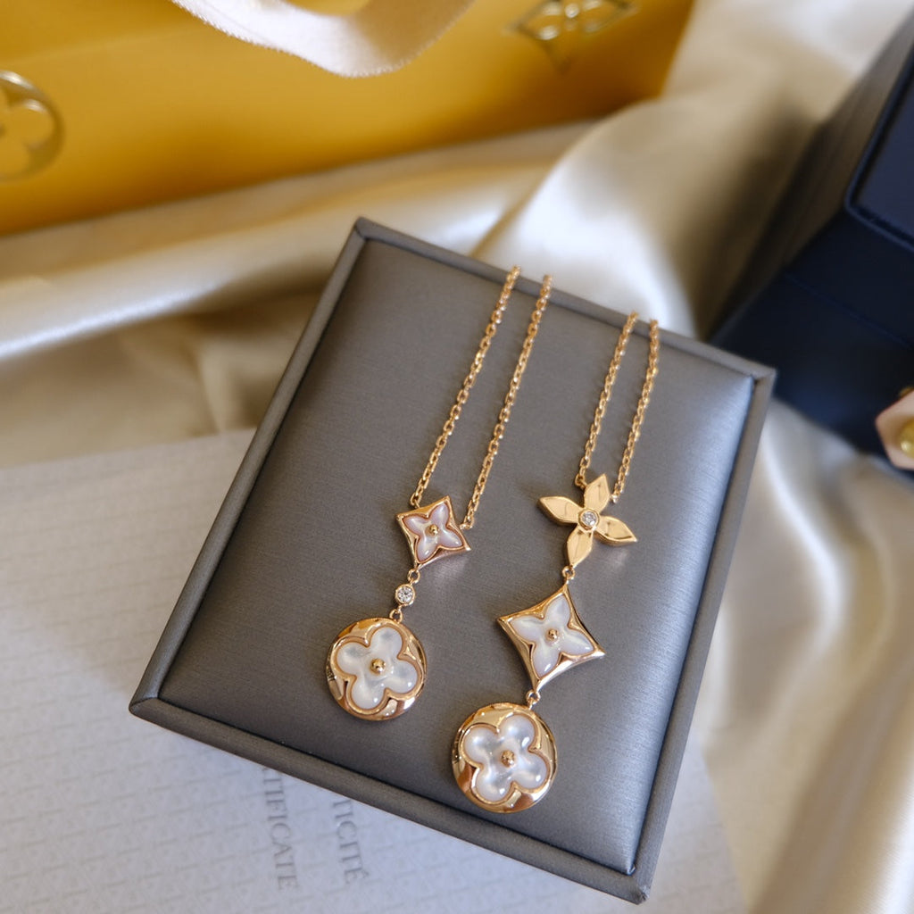 [Marin]COLOR BLOSSOM LARIAT NECKLACE PINK GOLD WHITE MOTHER PEARL AND DIAMOND