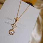 [Marin]COLOR BLOSSOM LARIAT NECKLACE PINK GOLD WHITE MOTHER PEARL AND DIAMOND