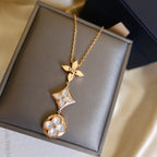[Marin]COLOR BLOSSOM LARIAT NECKLACE PINK GOLD WHITE MOTHER PEARL AND DIAMOND