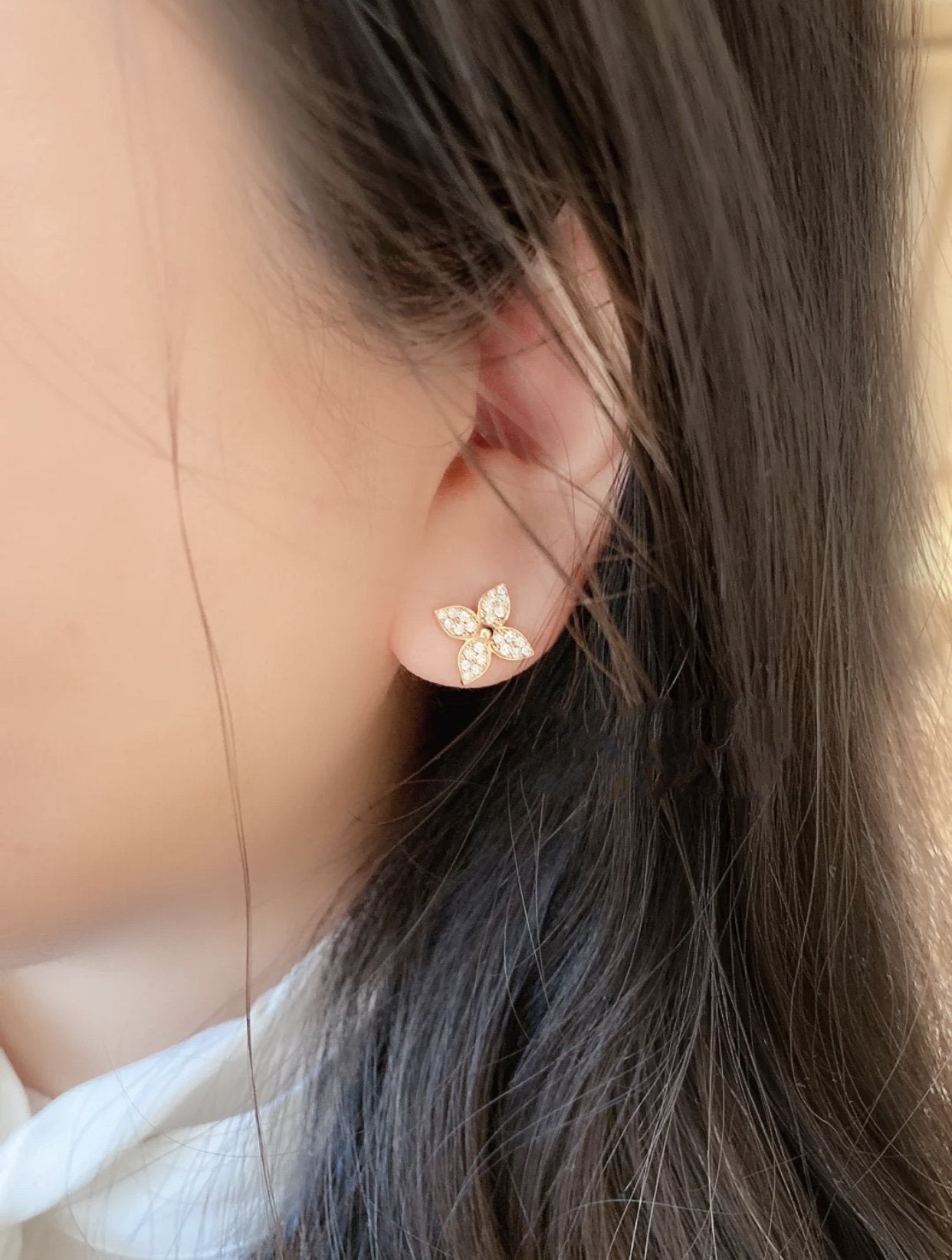 [Marin]STAR BLOSSOM STUD EARRINGS PINK GOLD DIAMONDS