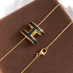 [Marin]HM CLIC BLACK ENAMEL GOLD NECKLACE