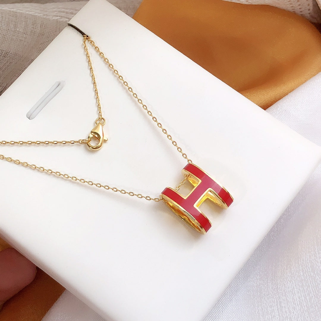 [Marin]HM CLIC RED ENAMEL GOLD NECKLACE