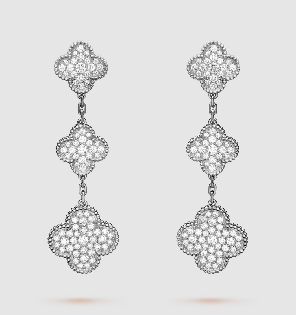[Marin]CLOVER 3 MOTIF DIAMOND SILVER DROP EARRINGS
