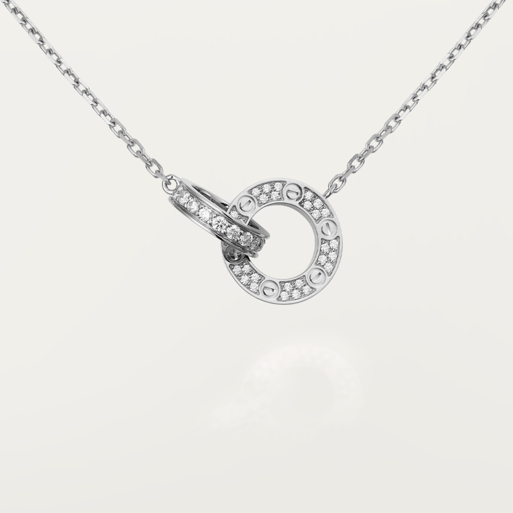 [Marin]LOVE 7.6MM NECKLACE ROSE GOLD AND SILVER  FULL DIAMOND