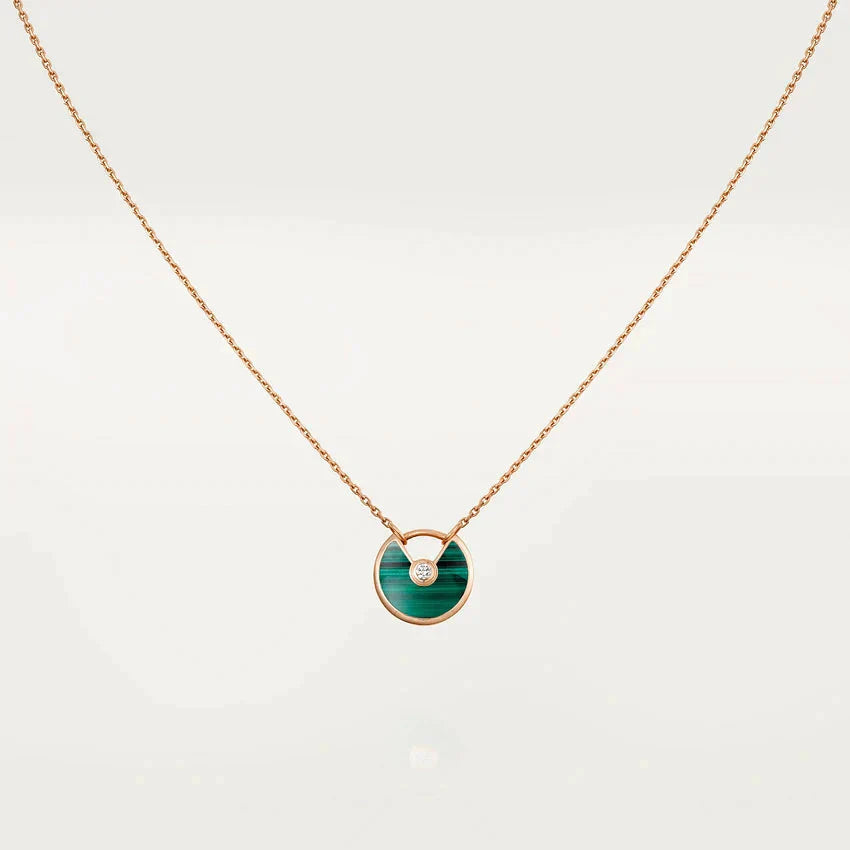 [Marin]COLLIER AMULETTE MALACHITE OR ROSE