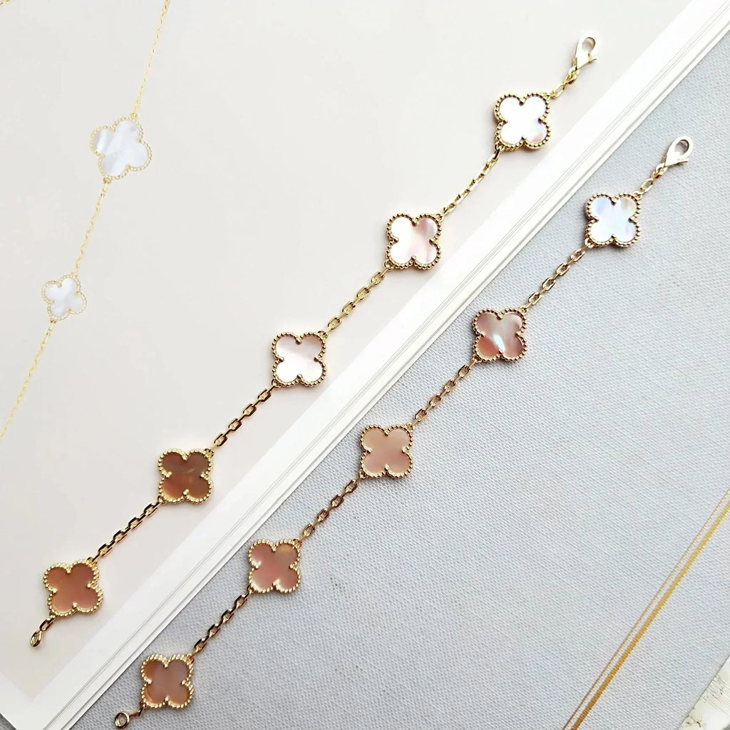 [⭐Shinejoy] BRACELET TRÈFLE À 5 MOTIFS EN NACRE ROSE COLLECTION