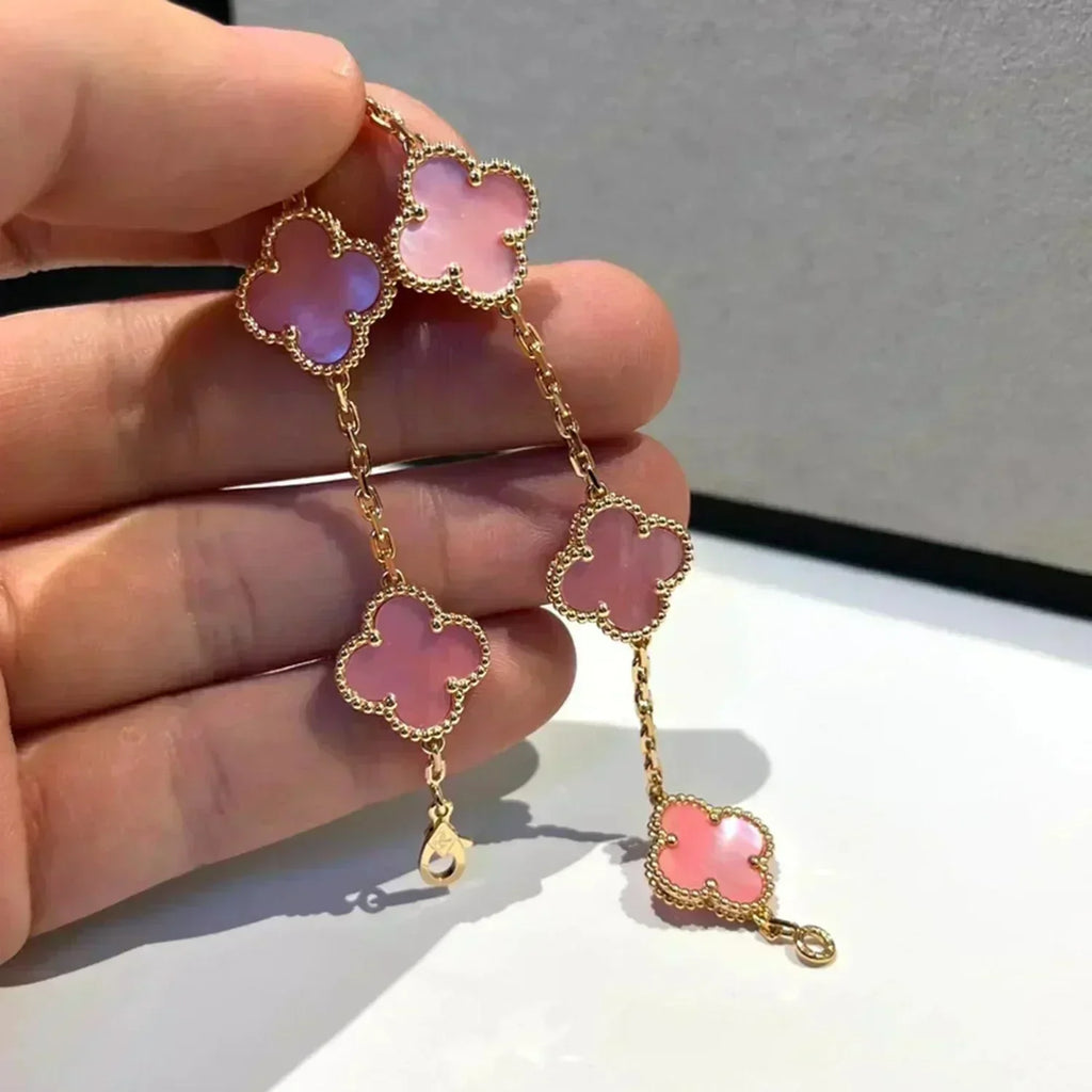 [⭐Shinejoy] BRACELET TRÈFLE À 5 MOTIFS EN NACRE ROSE COLLECTION