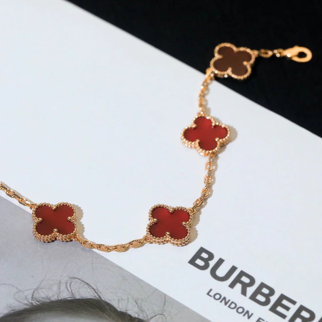 [⭐Shinejoy] CLOVER 5 MOTIF RED CORNELIAN BRACELET COLLECTION